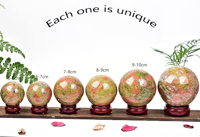 JIC Gem Unakite Stone Crystal Sphere Ball with Decorative Stand Quartz Crystal Ball Healing