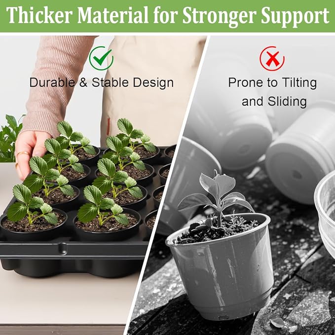 3 Inch Plastic Plant Pots 100 Pcs with 5 Pcs 20 Cell Seed Starter Trays, Thick Black Small Nursery