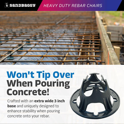Sandbaggy Plastic Rebar Support Chairs - Elevates #3 to #5 Rebar 1" or 1-1/4" - Concrete Chair and