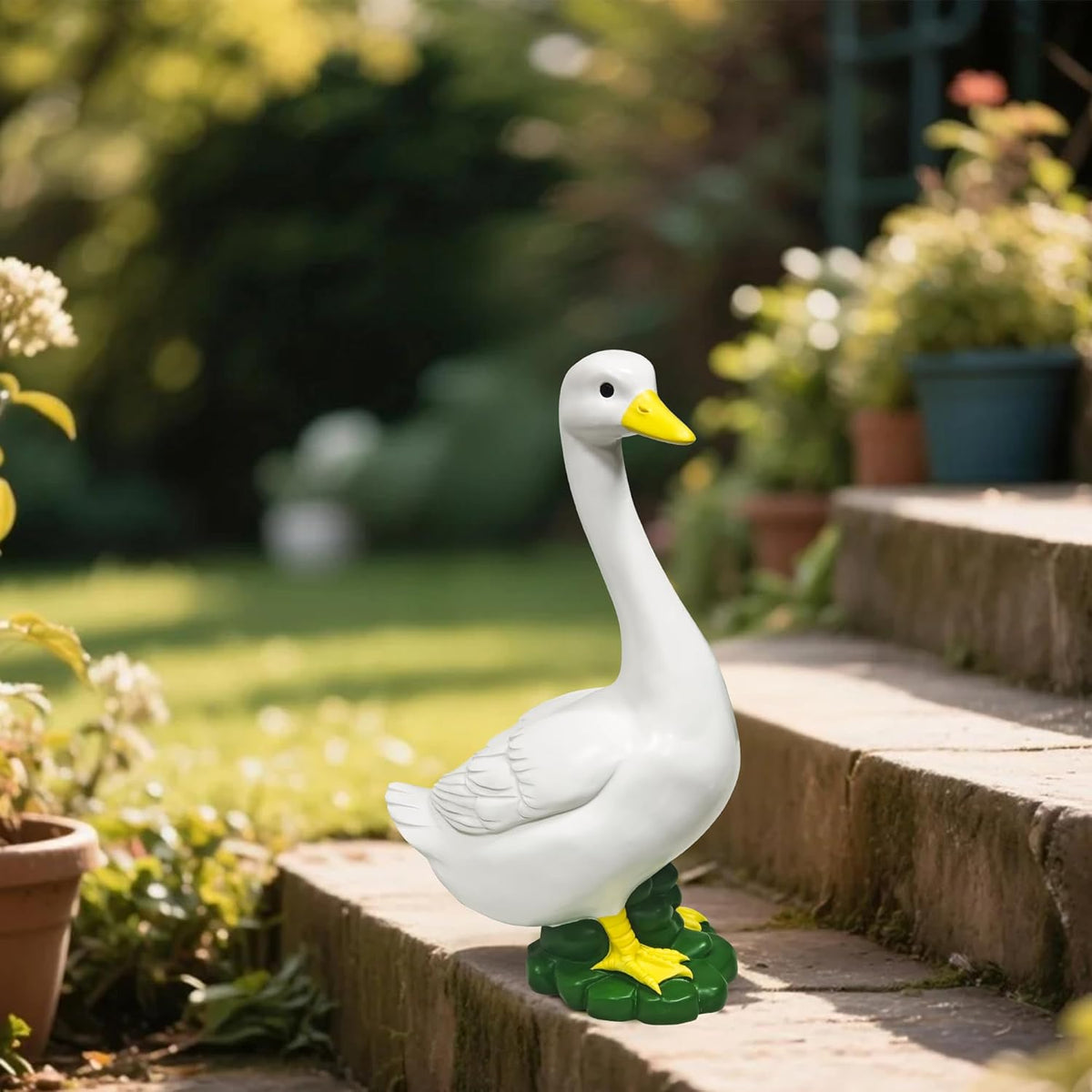 Porch Goose Garden Decor Statues - Large White Yard Goose Statue Resin Duck Sculpture 20"High Lawn