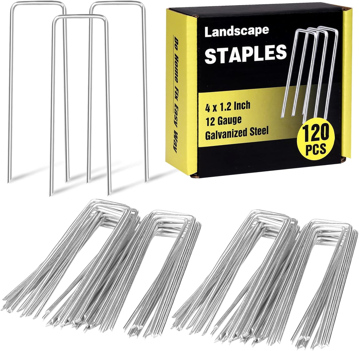 HongWay 120 Pack 4 Inch Landscape Garden Staples, Garden Stakes Galvanized 12 Gauge SOD Ground