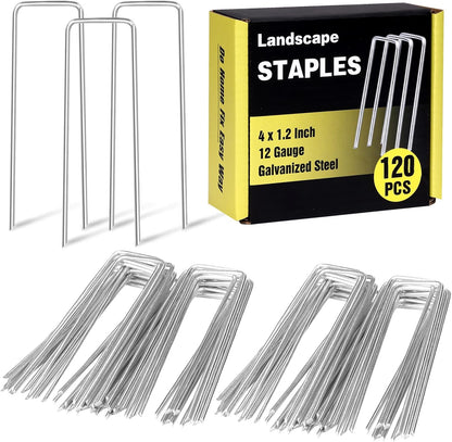 HongWay 120 Pack 4 Inch Landscape Garden Staples, Garden Stakes Galvanized 12 Gauge SOD Ground