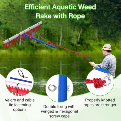 Lake Rake,Pond Rake Aquatic Weed Rakes,Large Heavy Duty Aluminum Aquatic Rakes with 7" Metal Tines