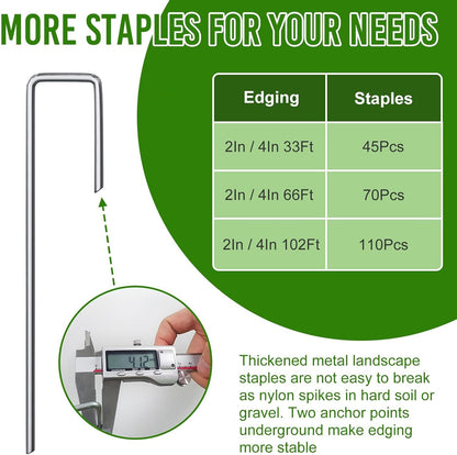 102FT Landscape Edging 2 in Tall with 110 Spikes, Garden Edging Border and 1 Hammer, Plastic