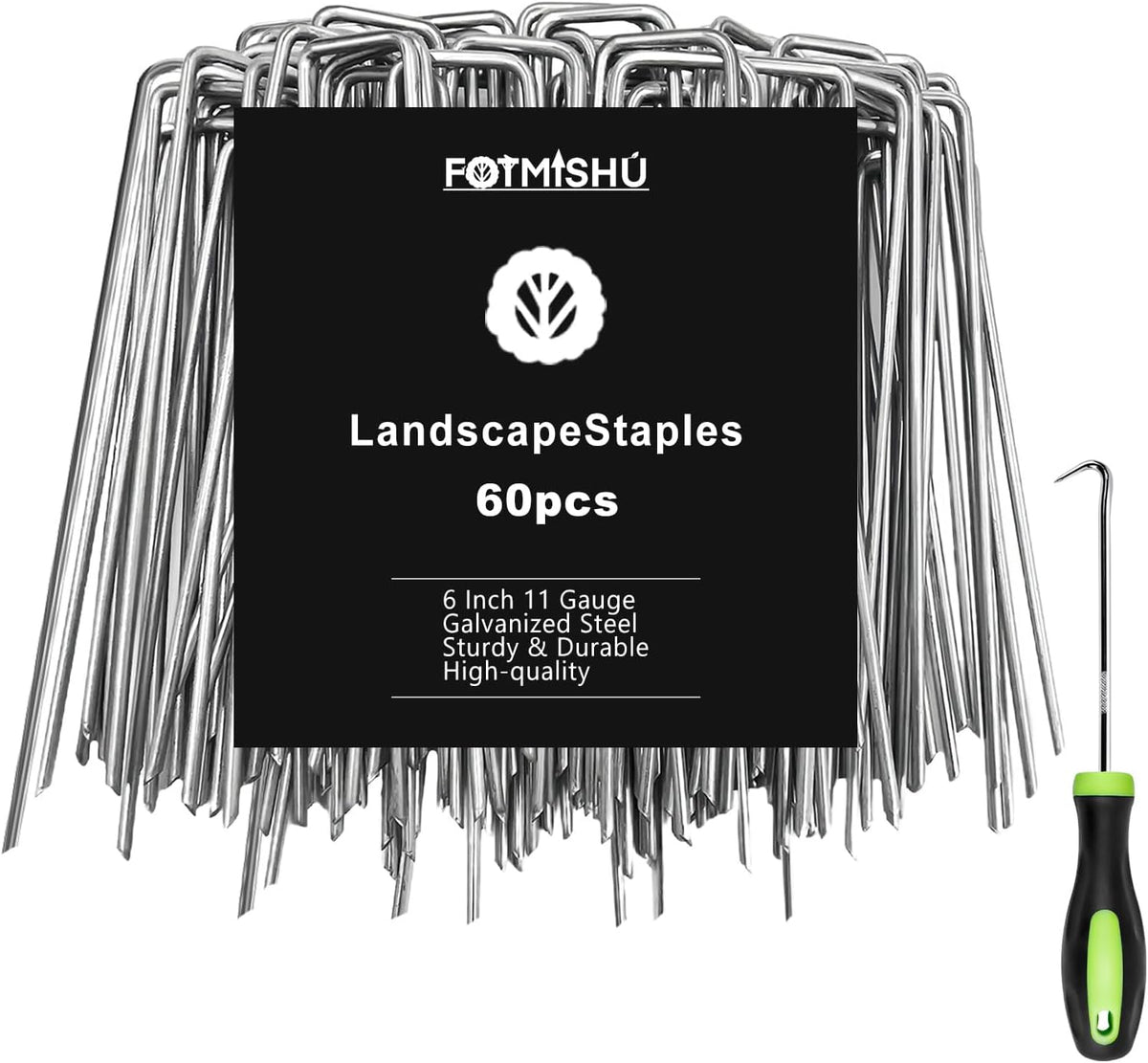 FOTMISHU Landscape Staples 6 Inch 60Pcs Garden Stakes, Galvanized Lawn Pins Spray Coating Yard