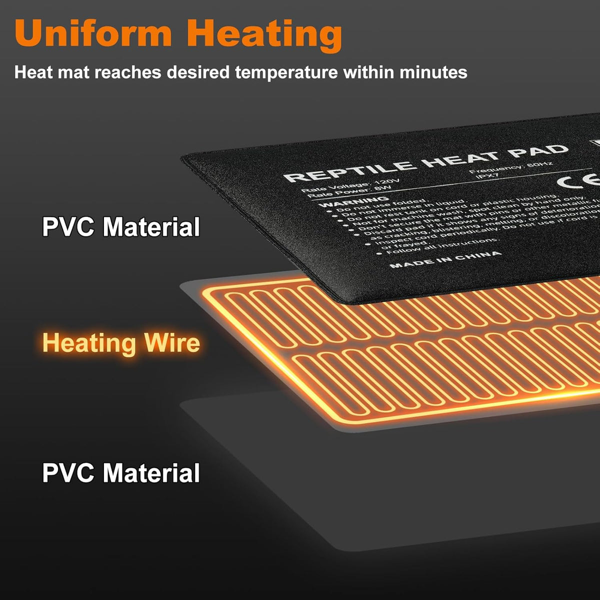 LUCKY HERP Reptile Heat Pad 6x8 Inch 8W Under Tank Terrarium Heating Mat, Reptile Heat Mat, Reptile