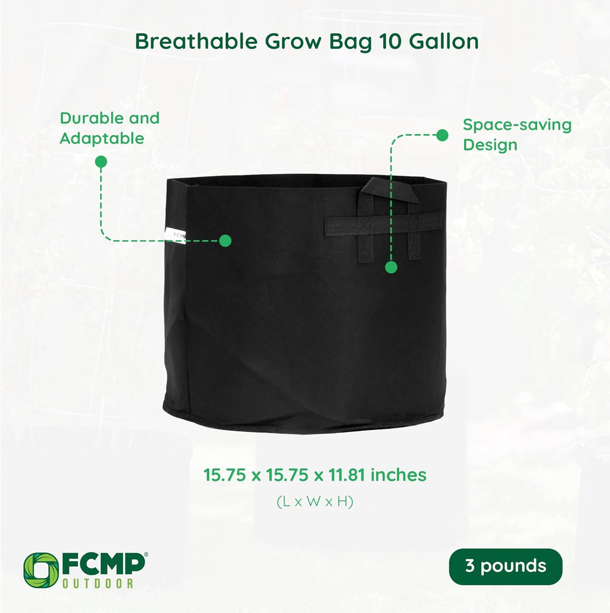 FCMP Outdoor 10-Gallon Modern Lightweight Non-Woven Insulating Fabric Breathable Grow Bags for