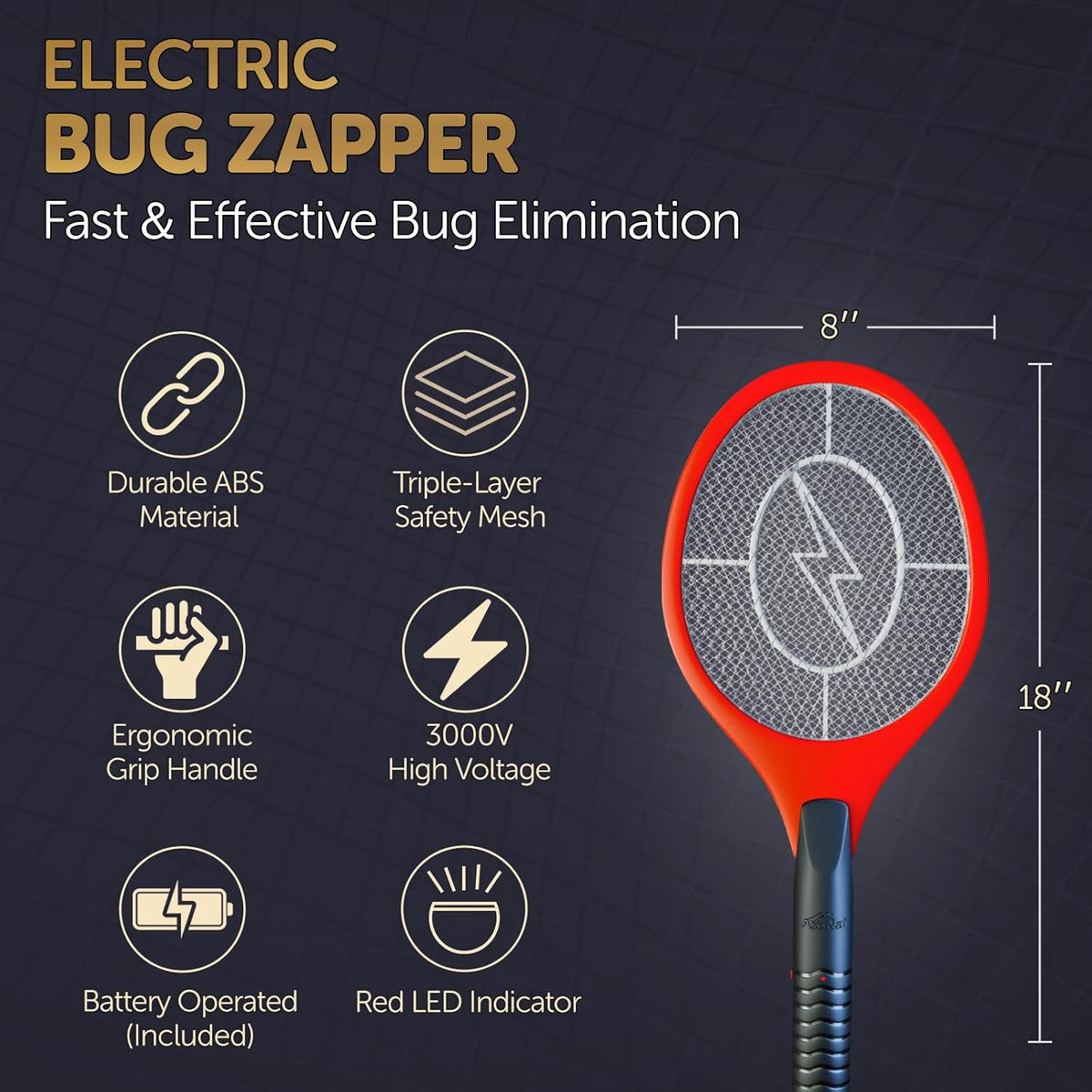 Upgraded Bug Zapper Racket 2025- Big Electric Fly Swatter & Mosquito Zapper for Indoor/Outdoor