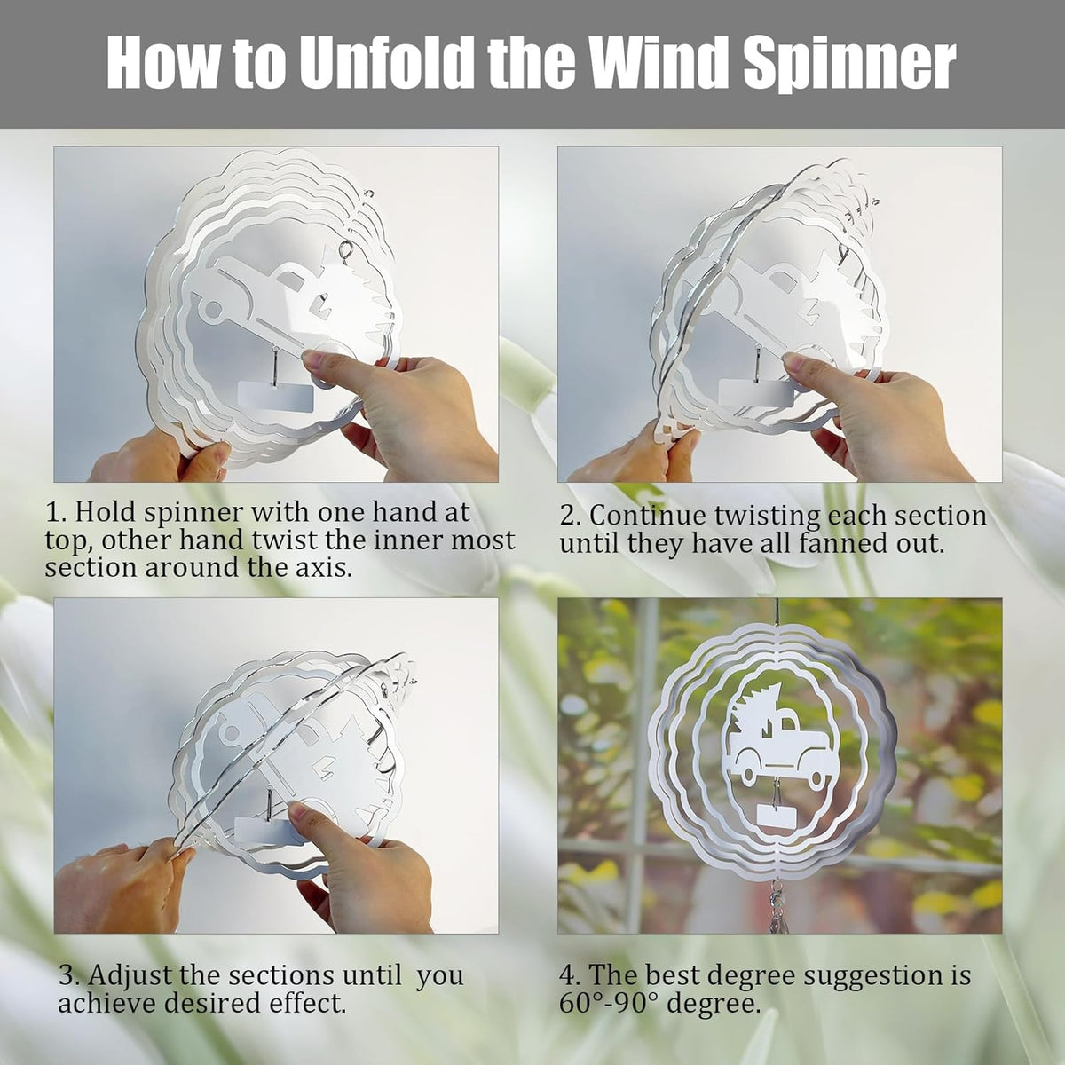 4Pack 8inch Sublimation Wind Spinner Blanks 3D Aluminum Metal Wind Sculpture Kinetic Spinners for