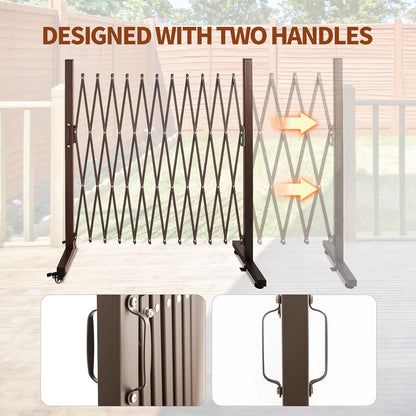 TECSPACE Aluminum Expandable Garden Fence, Portable Barricade Gate with Casters, Adjustable