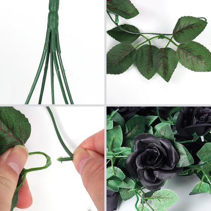 RECUTMS Hanging Flowers Black Artificial Rose Flower 2PCS 3.3Ft for Outdoors with 30 LED Fairy