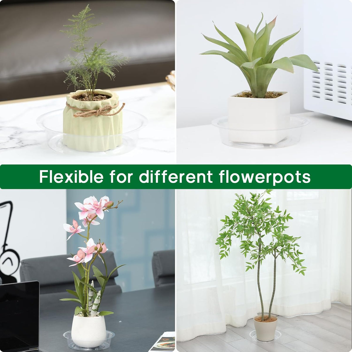 JERIA 8 Inch 20 Pack Clear Plant Saucers,Plastic Flower Pot Trays,Round Durable Plant Drip Trays
