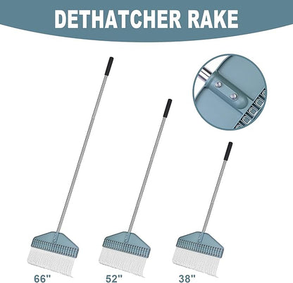 Thatch Rake & Leaves Rake 66-Inch Adjustable S/S Handle Heavy-Duty Design for Garden Lawns and