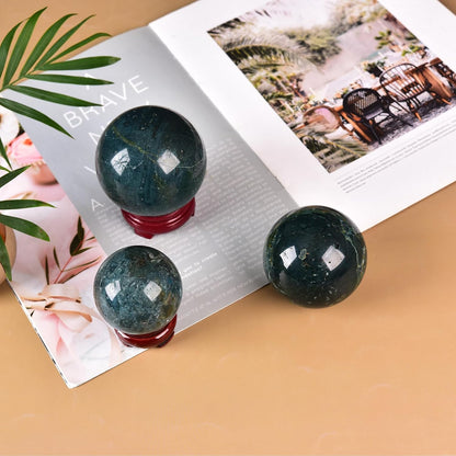 JIC Gem Natural Ocean Jasper Crystal Sphere Decorative Ball with Wooden Stand Meditation Balls for