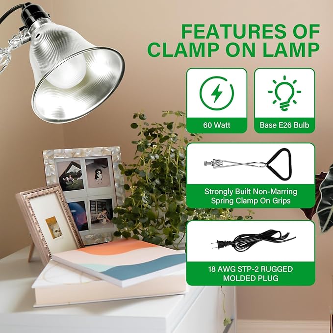 Simple Deluxe Clamp Light with 5.5 Inch Adjustable Aluminum Reflector, Suit for E26 Socket Max 60