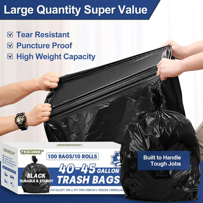 Large 40-45 Gallon Trash Bags Heavy Duty - 1.6 Mil Thick,39''x47'' Strong Black Garbage Bags