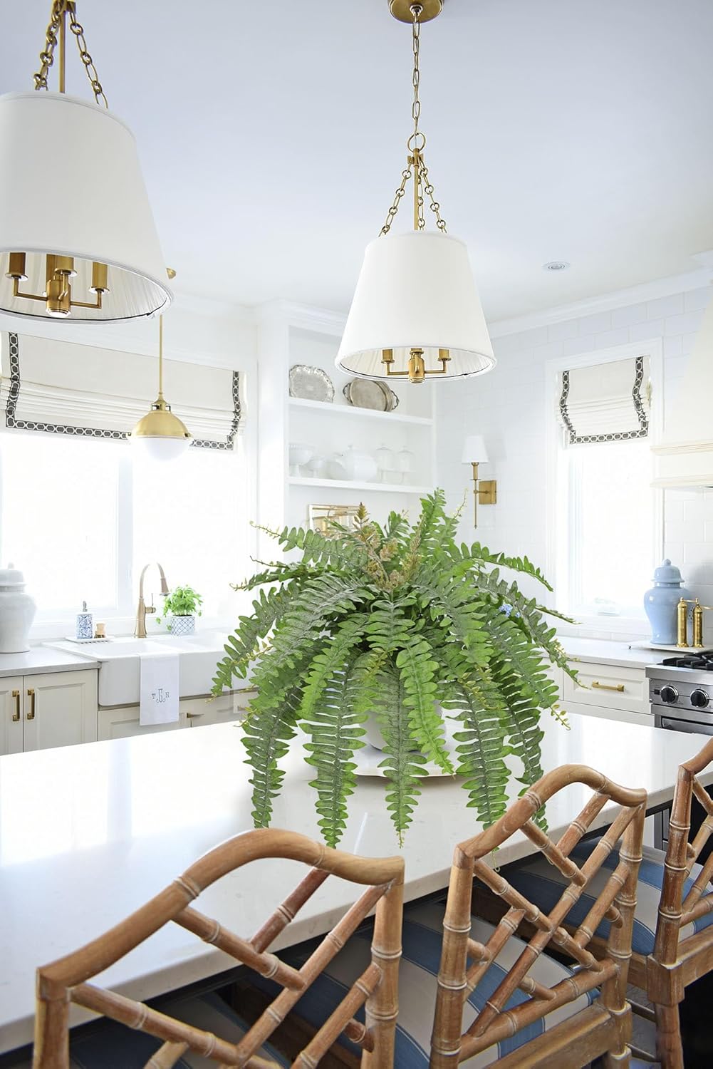 Hollyone Artificial Fern Plants in White Pot 25.5" Medium Artificial Boston Fern 31 Leaves for