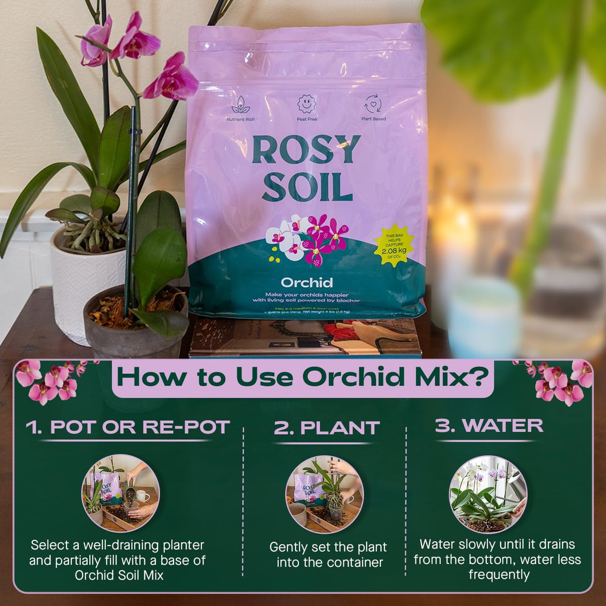 Rosy Soil Orchid Soil Potting Mix - Superior Aeration & Drainage for Orchids - Peat-Free
