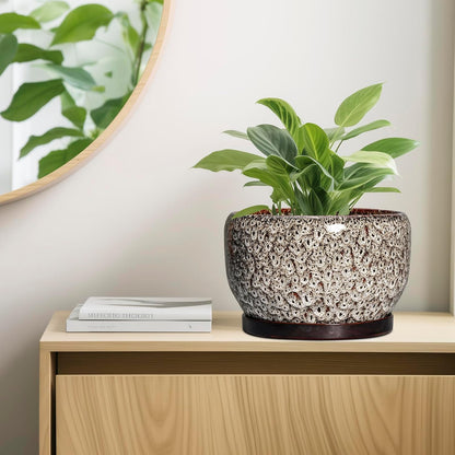 SQOWL Ceramic Plant Pots - 10 Inch Planter for Indoor Plants Outdoor, Large Flower Pots with