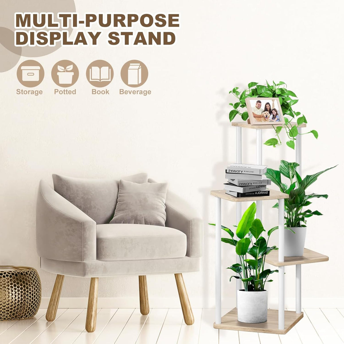 4 Tier Indoor Plant Stand Flower Shelf for Multiple Plants Corner, Tall Flower Holders for Patio