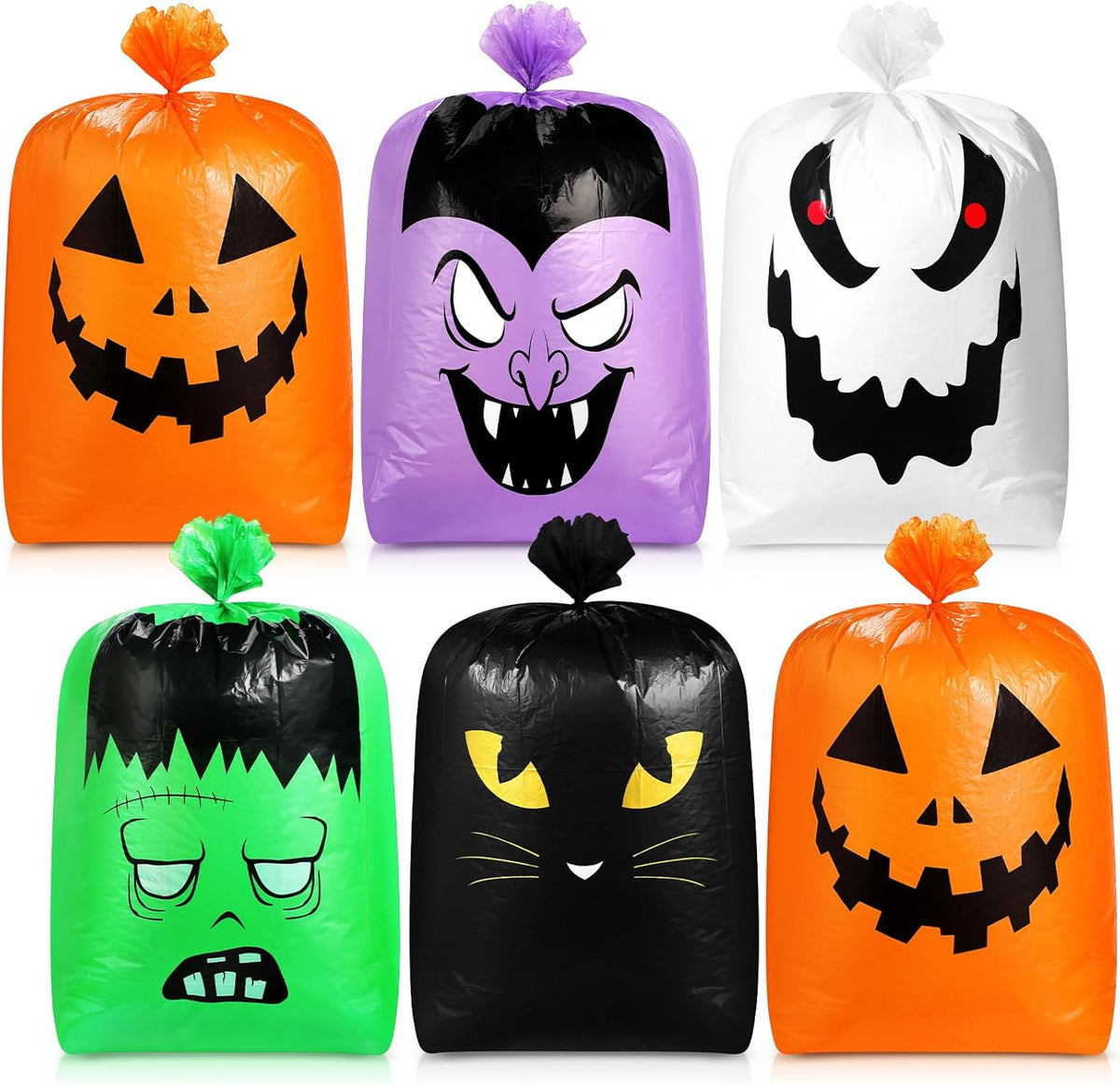 Qilery 6 Pcs Large Halloween Leaf Bags Halloween Reusable Pumpkin Lawn Trash Bags with Twist Ties