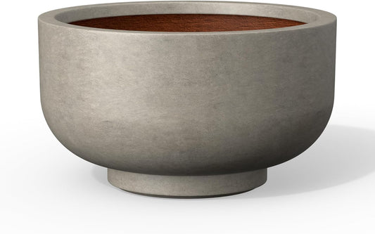 Kante 13.8 Inch Dia Concrete Bowl Planter, Large Tapered Bottom Plant Pot with Drainage, Smooth