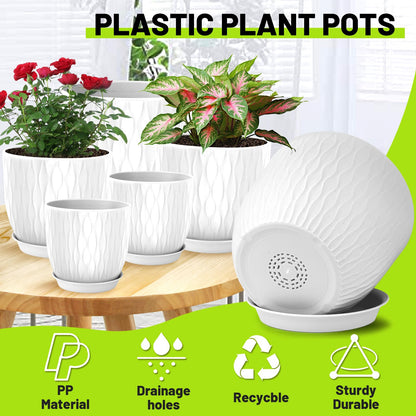 LESOASIS Plastic Plant Pots 10/9/8/7.5/7 inch Set of 5, Flower Planters with Drainage Holes and