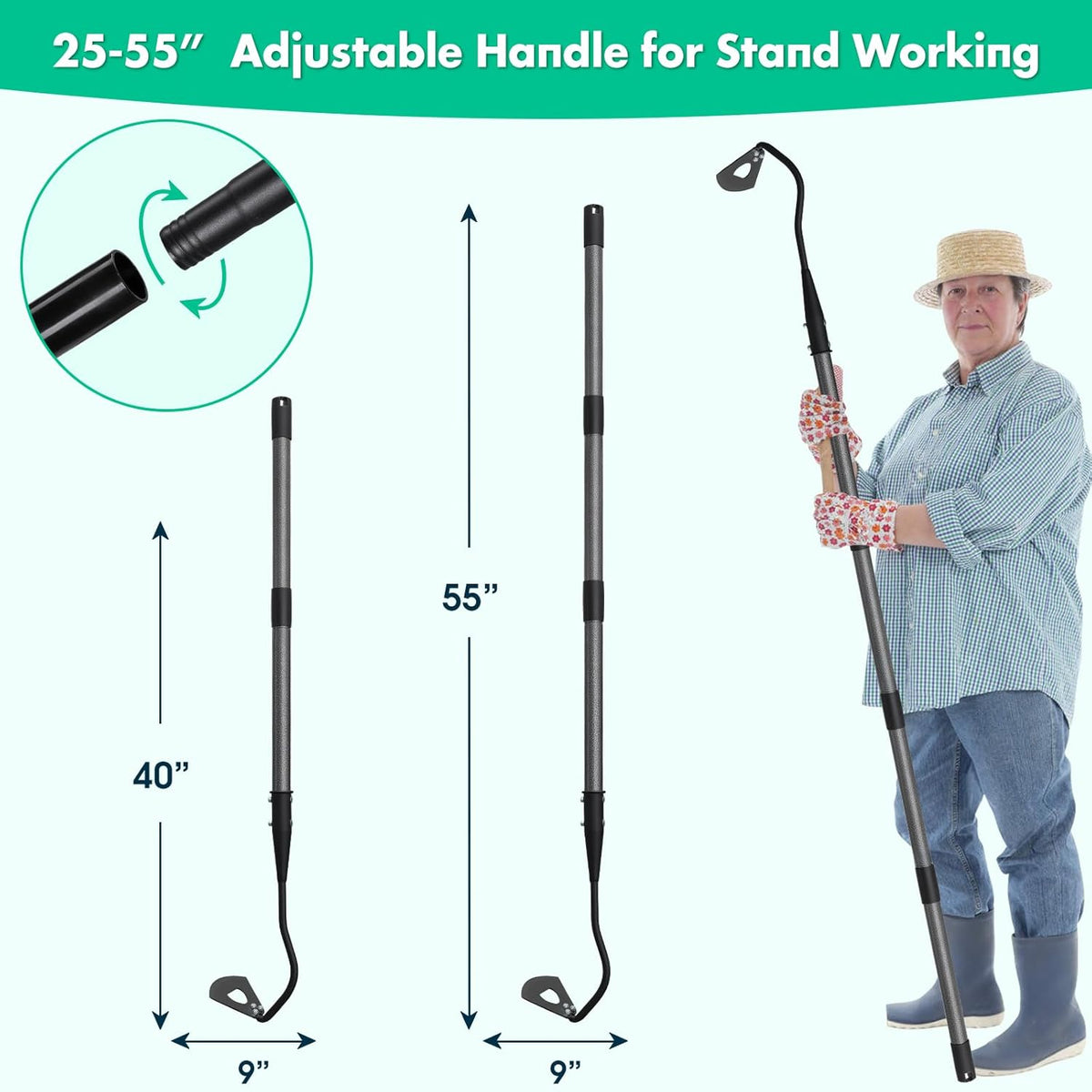 Garden Hoe for Weeding,Heavy Duty Weeding Hoe for Fast Weeds Grass Removal,Loosening Soil Digging