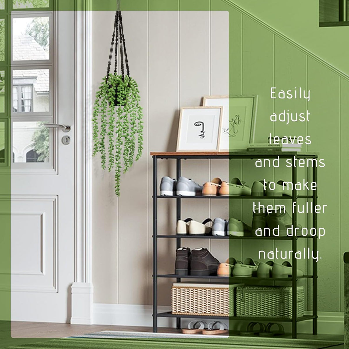 Fake Plants Indoor Artificial String of Pearls Plant in Black Pots, Long - Trail Realistic Green