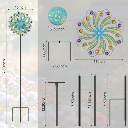 Metal Wind Spinners Outdoor, Golden Kinetic Wind Sculpture Garden Pinwheels with Metal Stake, Yard