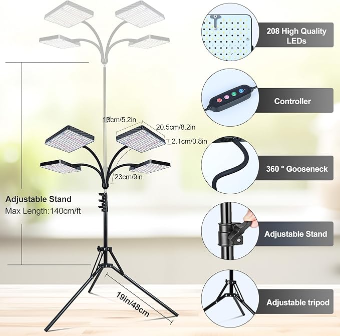 Grow Light with Stand, Orchbloom Grow Lights for Indoor Plants 100W, Natural Sunlight Full Spectrum