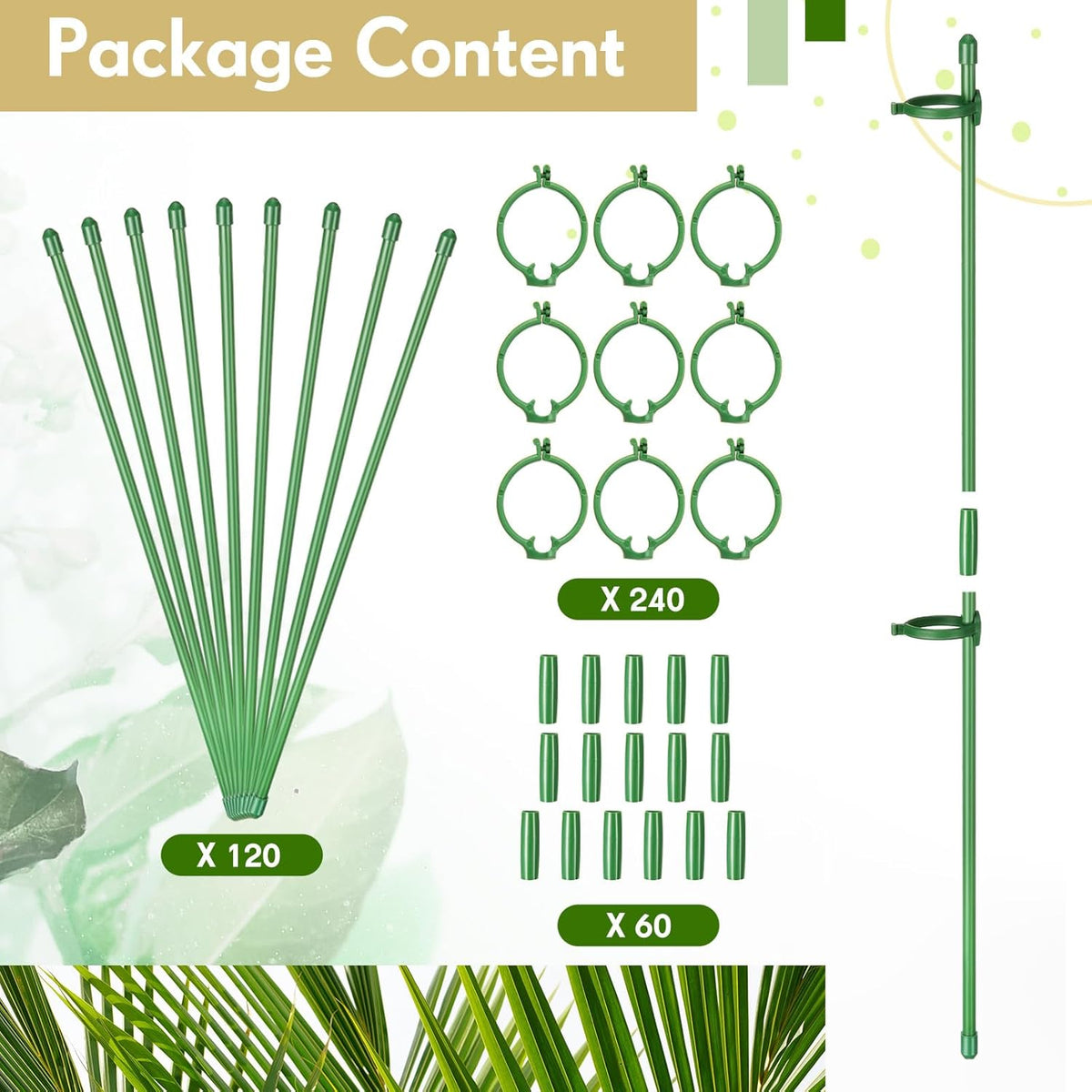 meekoo 120 Pcs Adjustable Garden Plant Support Stakes Single Stem Plant Cage Support Rings with