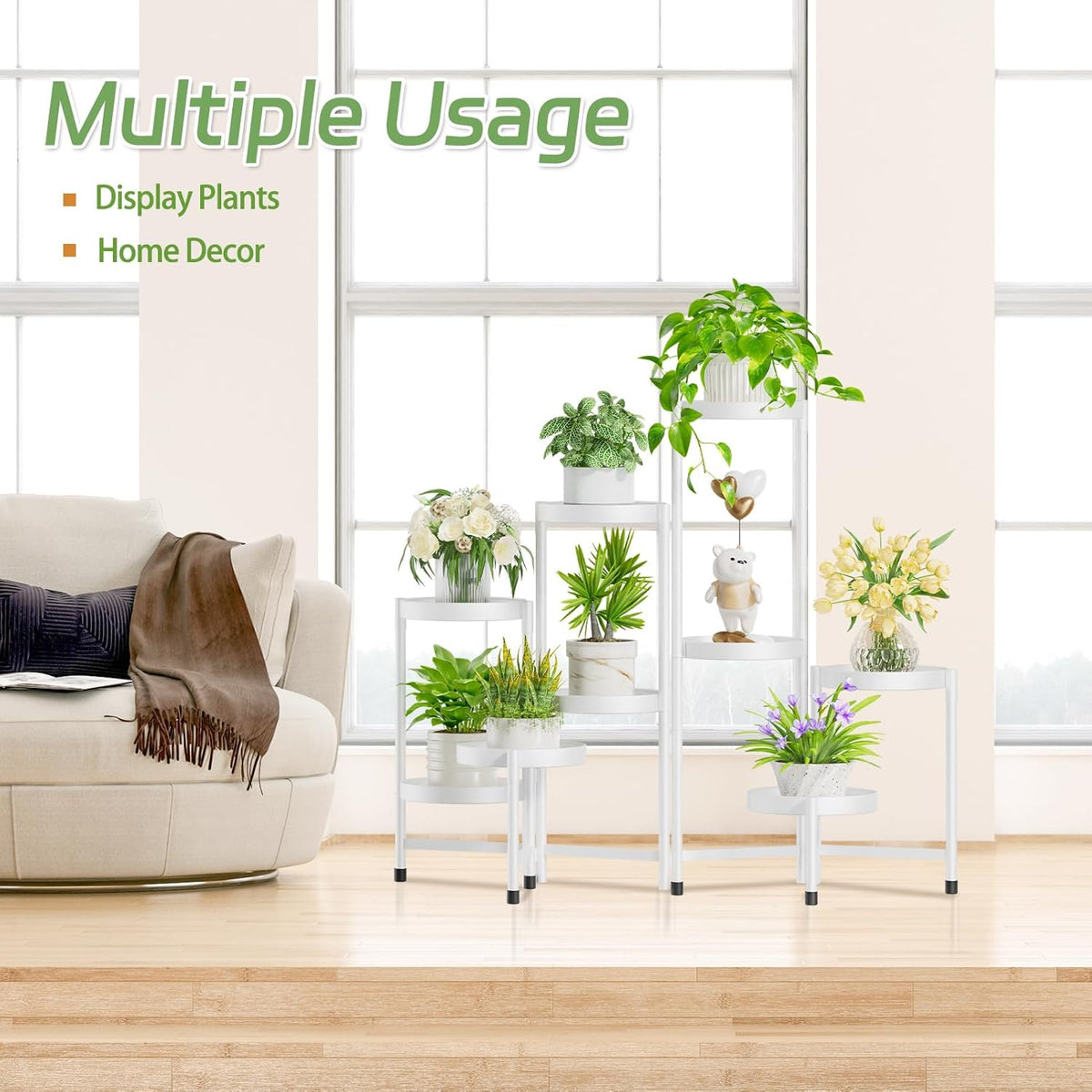 iDavosic.ly Plant Stand Indoor Outdoor, 9 Tier Corner Metal Flower Display Holder Shelf, Folding