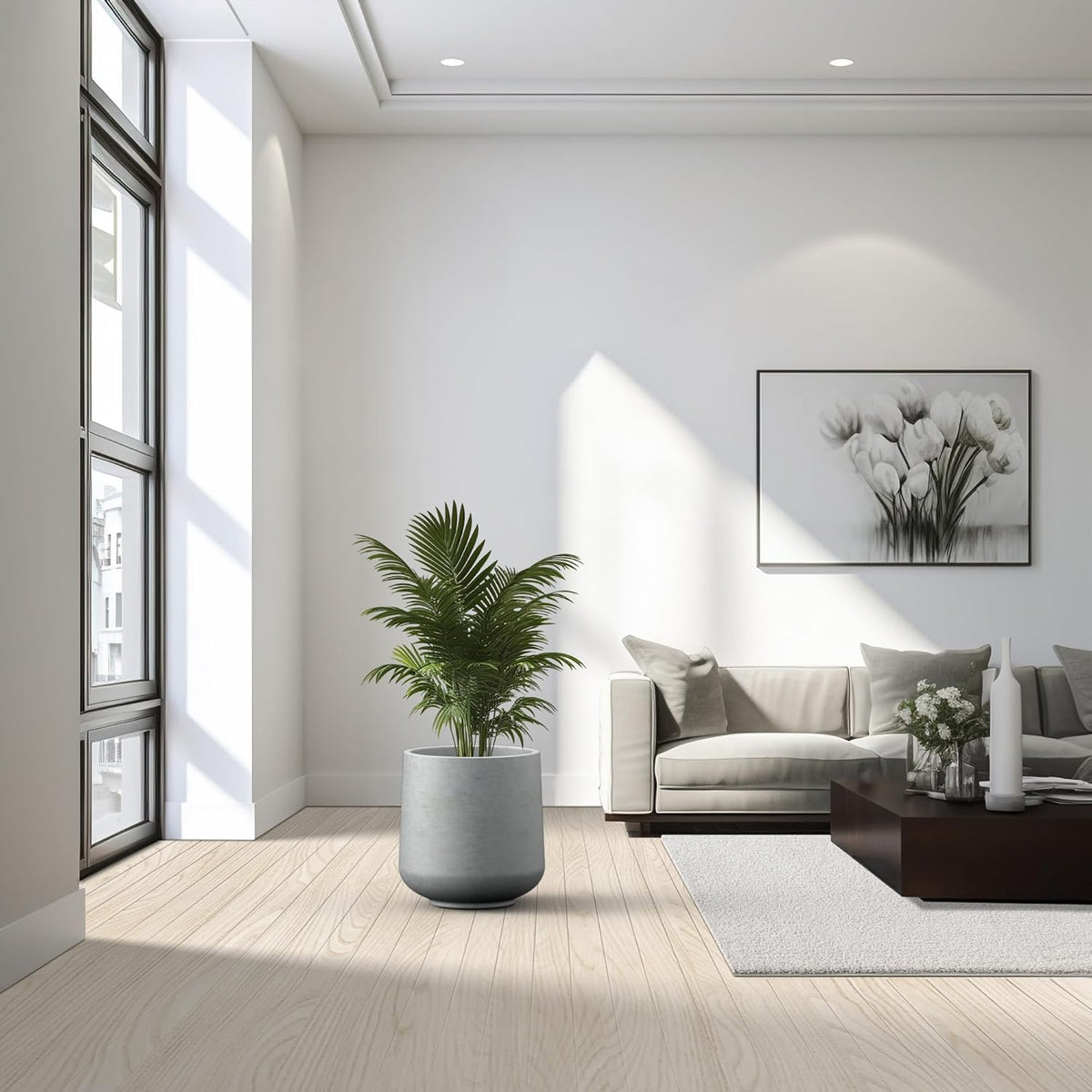 Kante 15.3" Dia Round Concrete Planter, Outdoor Indoor Large Plant Pots Containers with Drainage