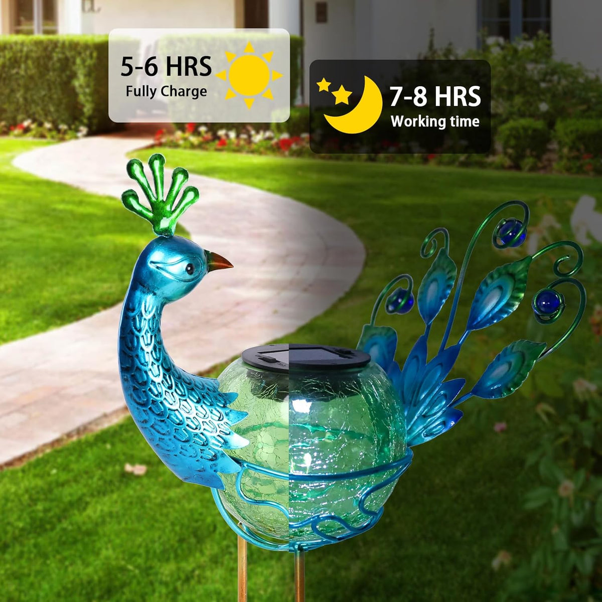 Solar Lantern Outdoor Decorative Waterproof LED Solar Lights Peacock Tabletop Lamp for Outdoor