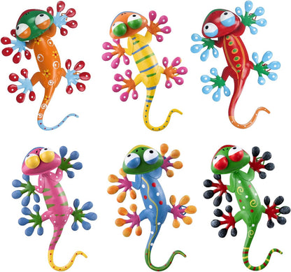 hogardeck Metal Gecko Outdoor Wall Decor, 6 Pack Lizard Wall Art Garden Sculptures & Statues with