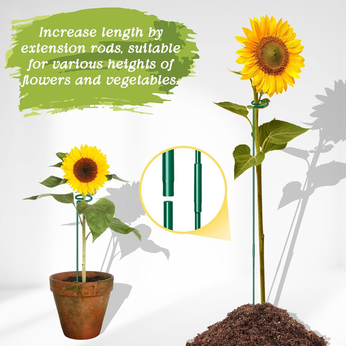 10 Pack Height Adjustable Plant Support Stakes (17" or 32" Inches), Metal Plant Stakes for Indoor