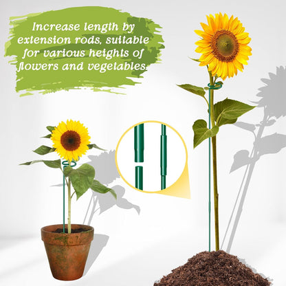 10 Pack Height Adjustable Plant Support Stakes (17" or 32" Inches), Metal Plant Stakes for Indoor