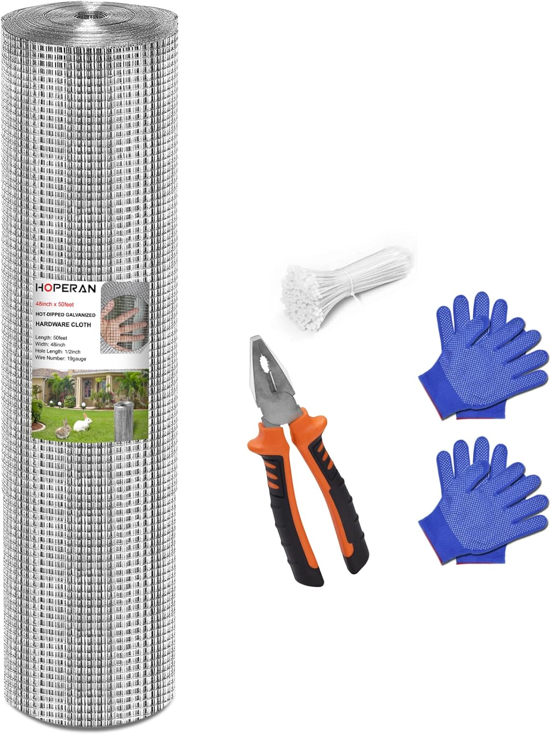 HOPERAN Hardware Cloth 1/2 Inch 48 x 50 ft - 19 Gauge Chicken Wire Fencing, Galvanized Wire Mesh