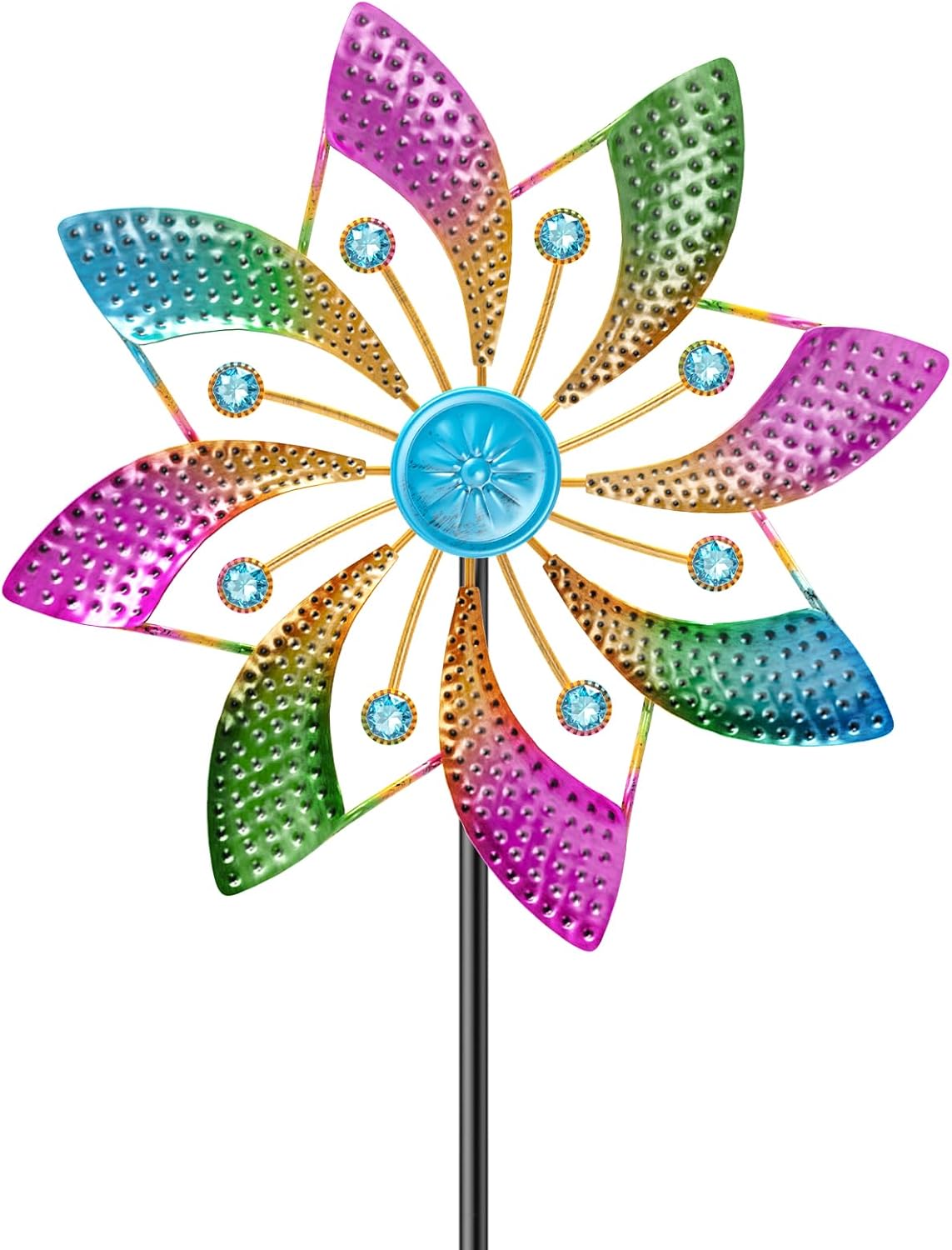 Colorful Outdoor Wind Spinner, Kinetic Small Garden Windmill with Stake, Geometric Metal Pinwheels