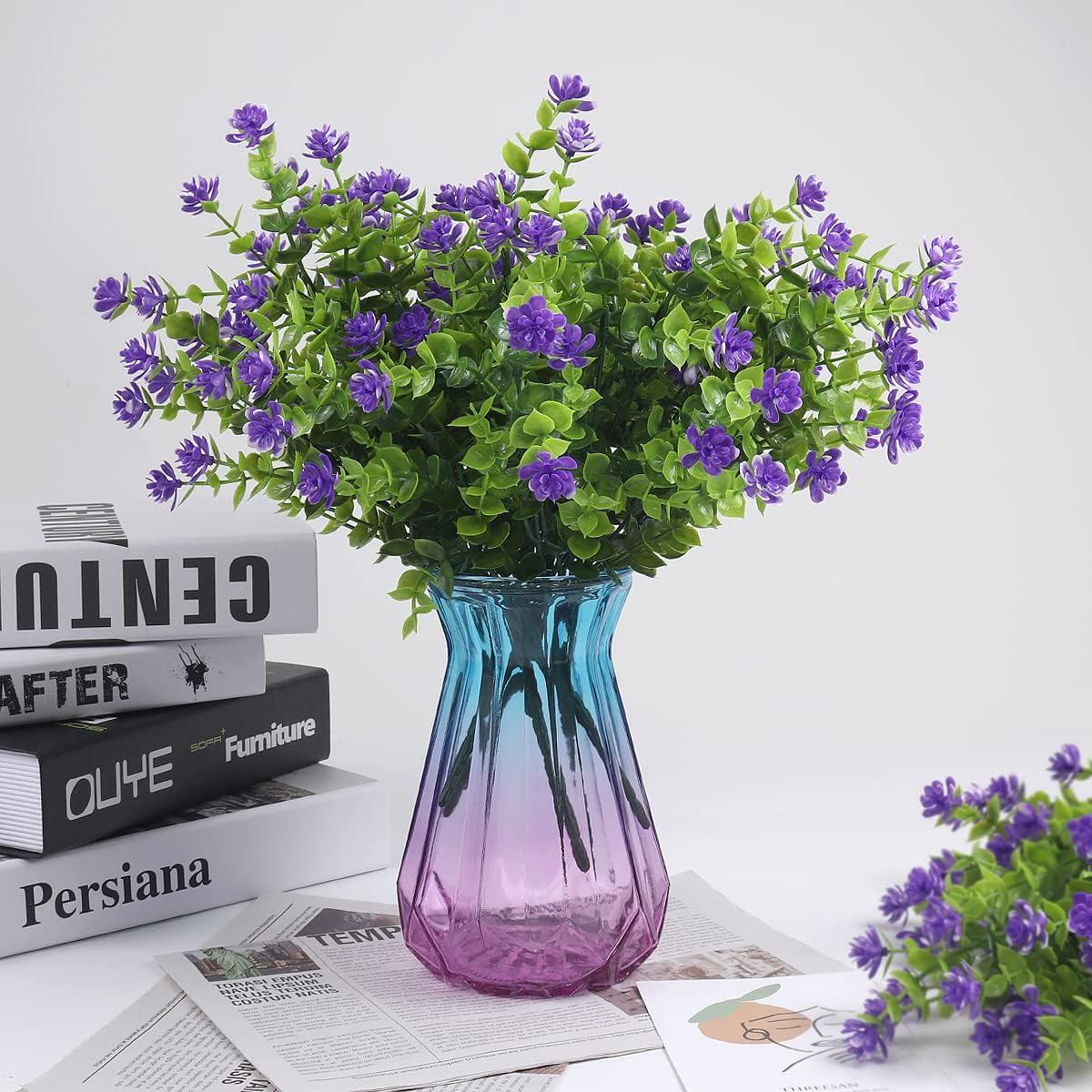 12 Bundles Artificial Flowers Faux Outdoor Plastic Plants UV Resistant Shrubs,Artificial Plants
