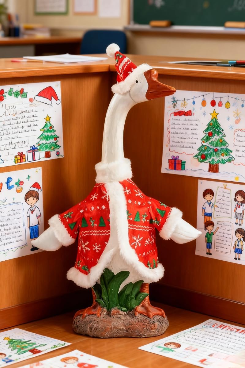 Christmas Porch Goose Outfit - 23" Goose Costume Festive Outfit for Cement Plastic Porch Goose