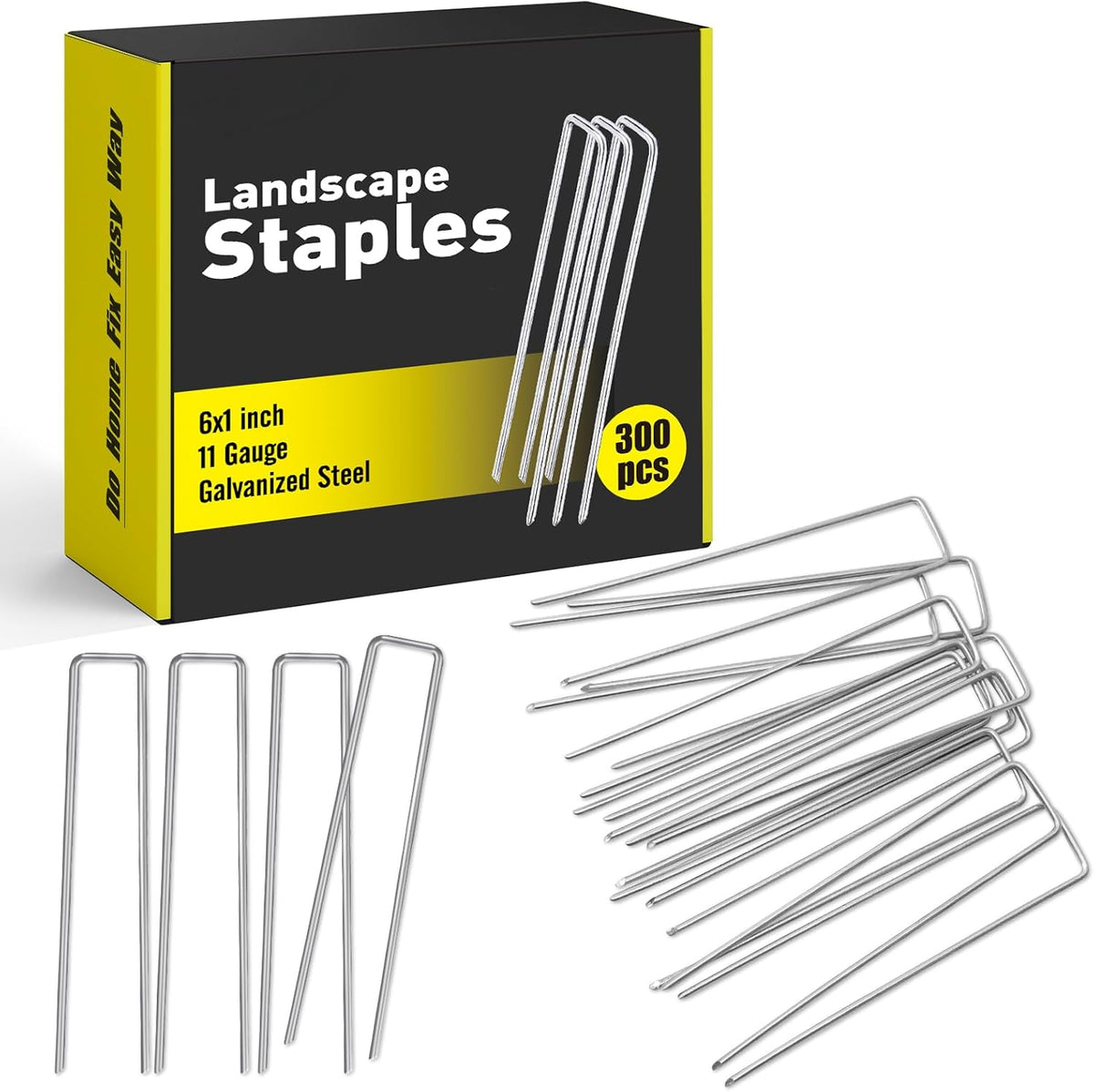 HongWay 300 Pack Landscape Staples 6 Inch, Galvanized Garden Staples Pins Ground Stakes Fence Tent