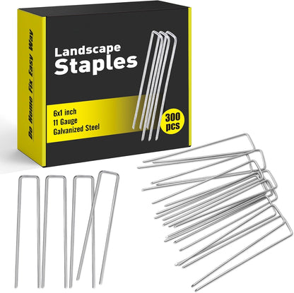 HongWay 300 Pack Landscape Staples 6 Inch, Galvanized Garden Staples Pins Ground Stakes Fence Tent