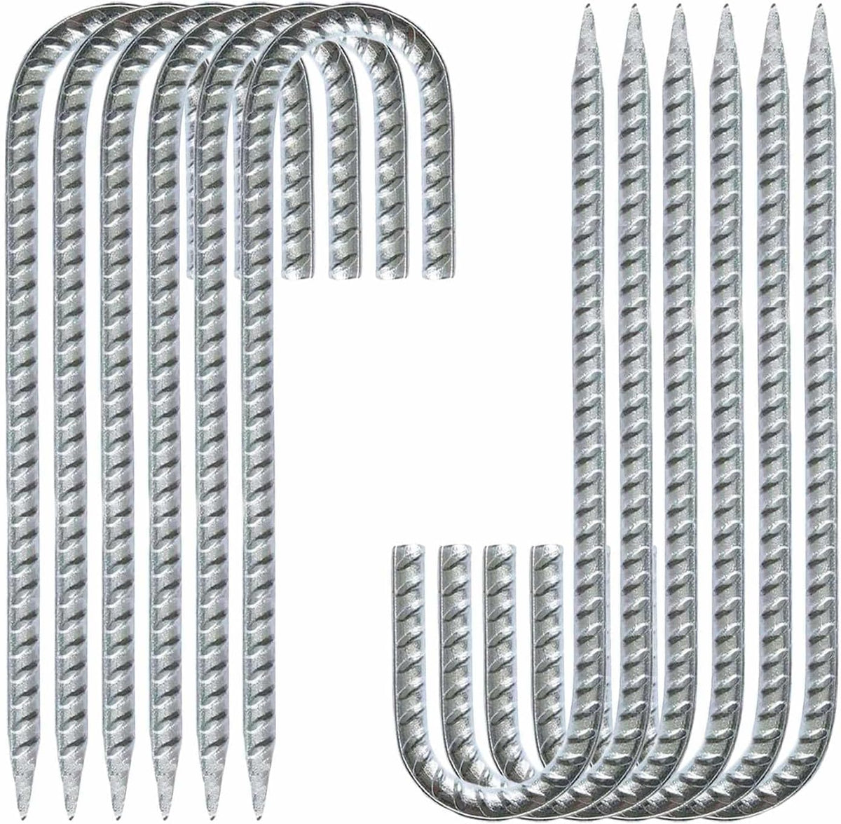 Heavy Duty Rebar Stakes 12-Pack 12-Inch - Hot-Dip Galvanized J-Hook Ground Anchors for High Winds