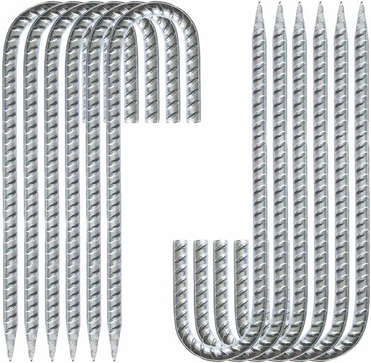 Heavy Duty Rebar Stakes 12-Pack 12-Inch - Hot-Dip Galvanized J-Hook Ground Anchors for High Winds