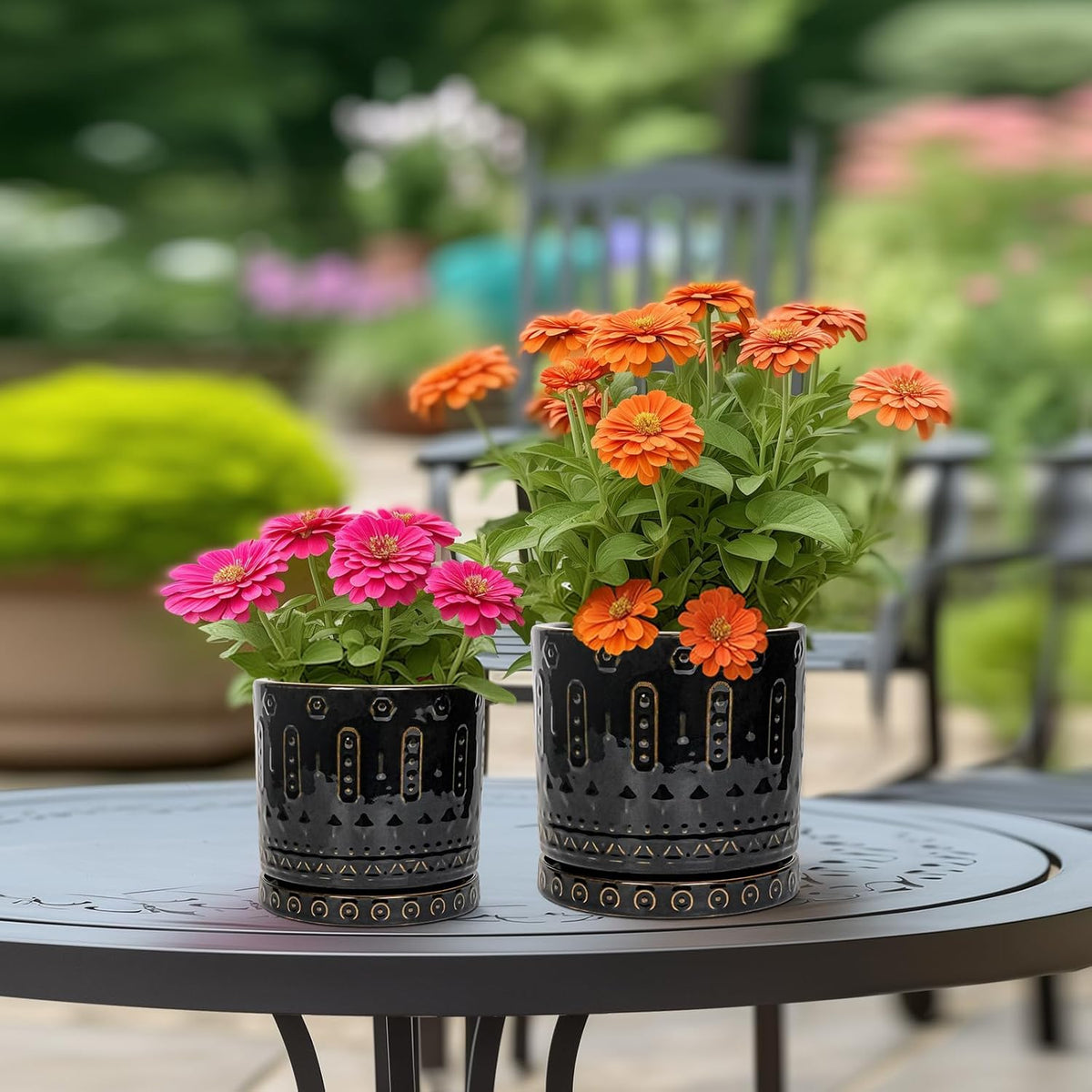 Ceramic Plant Pots - 6 Inch Ceramic Planter for Indoor Outdoor, Round Flower Pots with Drainage