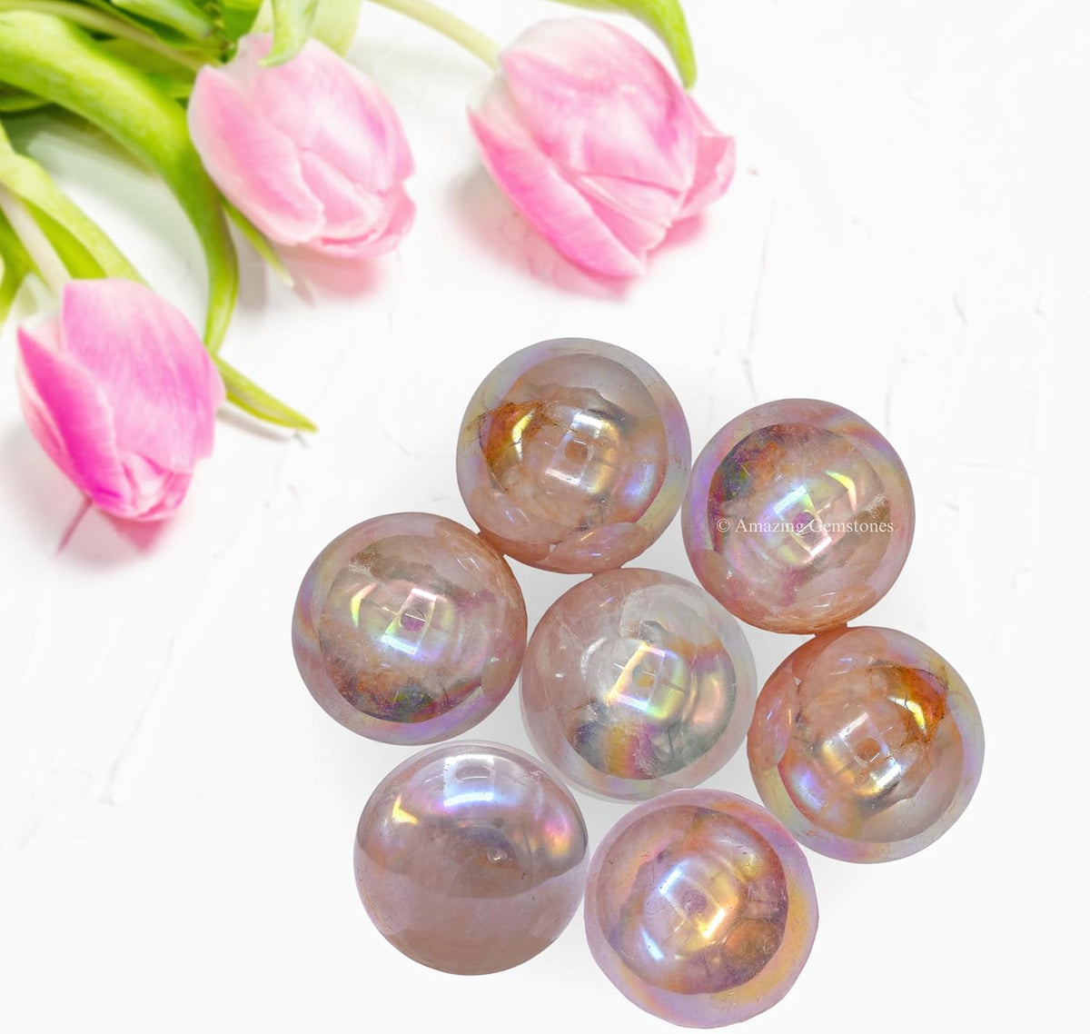 Amazing Gemstone Angel Aura Rose Quartz Crystal Ball - 1" Inches Crystal Sphere Meditation Balls