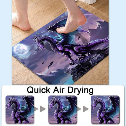 Bath Mat-Bathroom Rug，Purple Dragon with Blue Wings-Absorbent Non Slip Quick Dry Stain Resistant