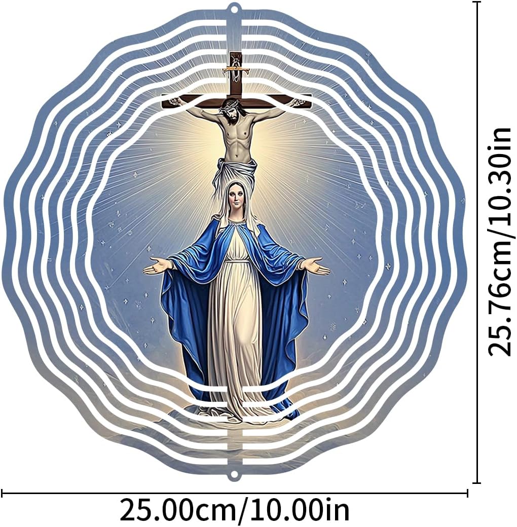 Religious Cross Jesus Wind Spinner, Metal Wind Spinners Outdoor Indoor, Virgin Mary Garden Decor